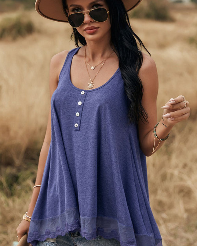Lace Trim Button Detail Tank Top