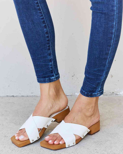 Weeboo Step Into Summer Criss Cross Wooden Clog Mule in White