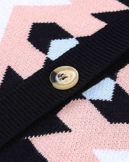 Geometric Button Down Dropped Shoulder Cardigan