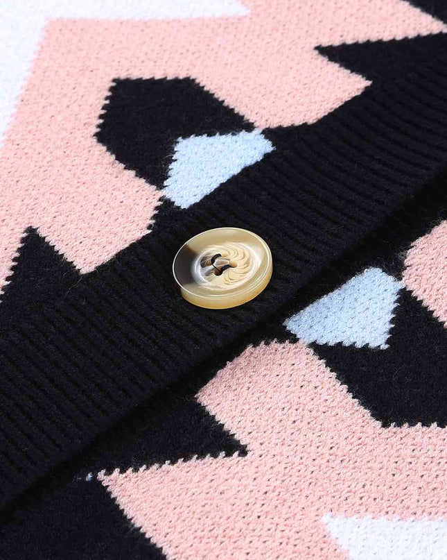 Geometric Button Down Dropped Shoulder Cardigan
