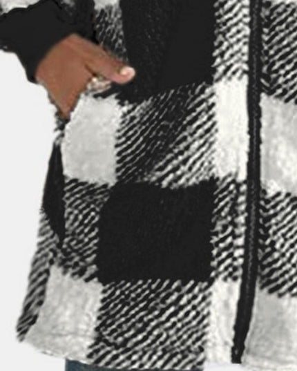 Plaid Zip Up Hooded Jacket with Pockets