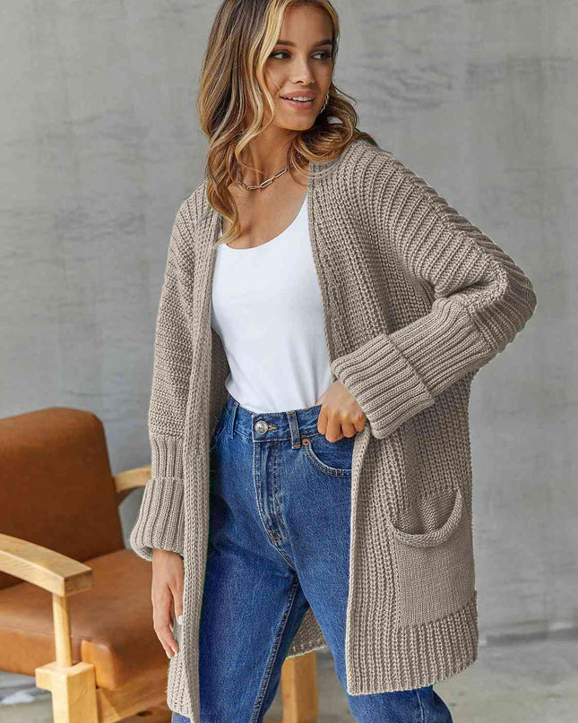 Open Front Long Sleeve Cardigan with Pockets