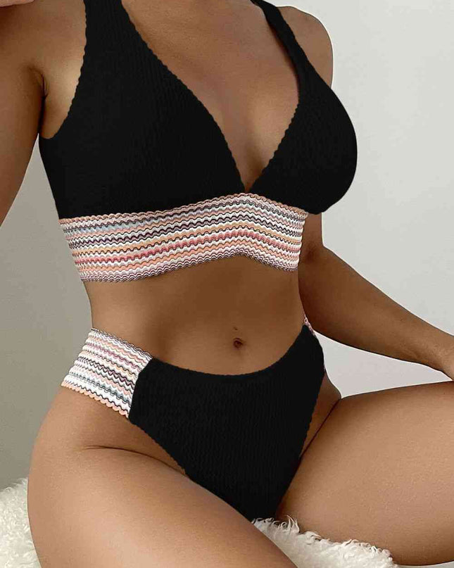 Contrast Textured High Cut Swim Set
