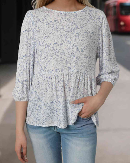 Floral Round Neck Peplum Blouse