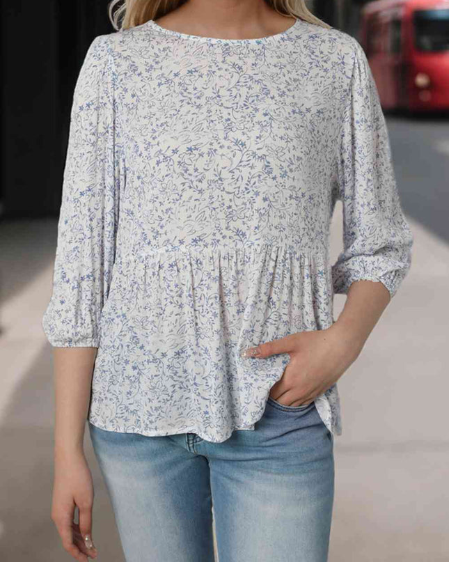Floral Round Neck Peplum Blouse