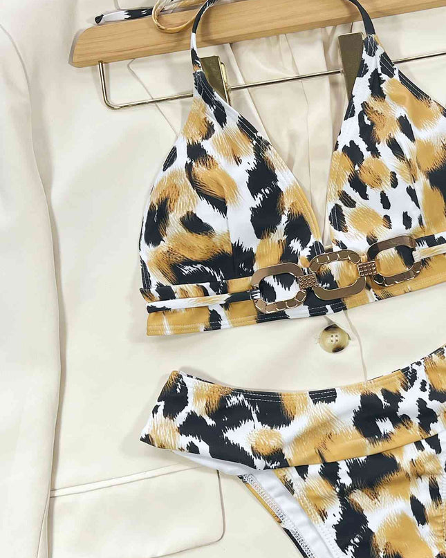 Animal Print Halter Neck Bikini Set