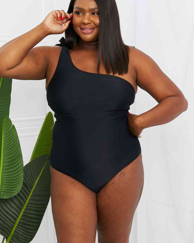 Marina West Swim Deep End One-Shoulder One-Piece Swimsuit in Black