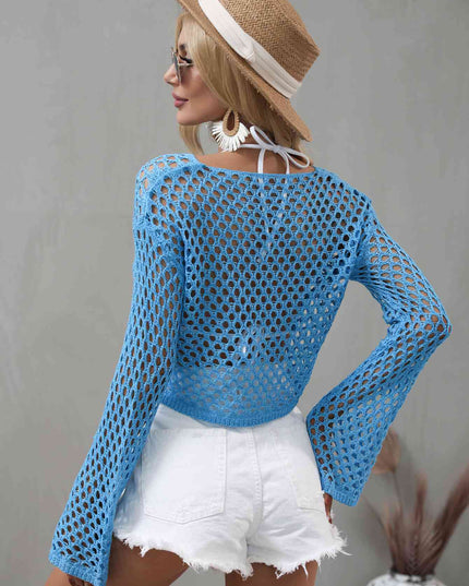 Openwork Flare Sleeve Cropped Cover Up
