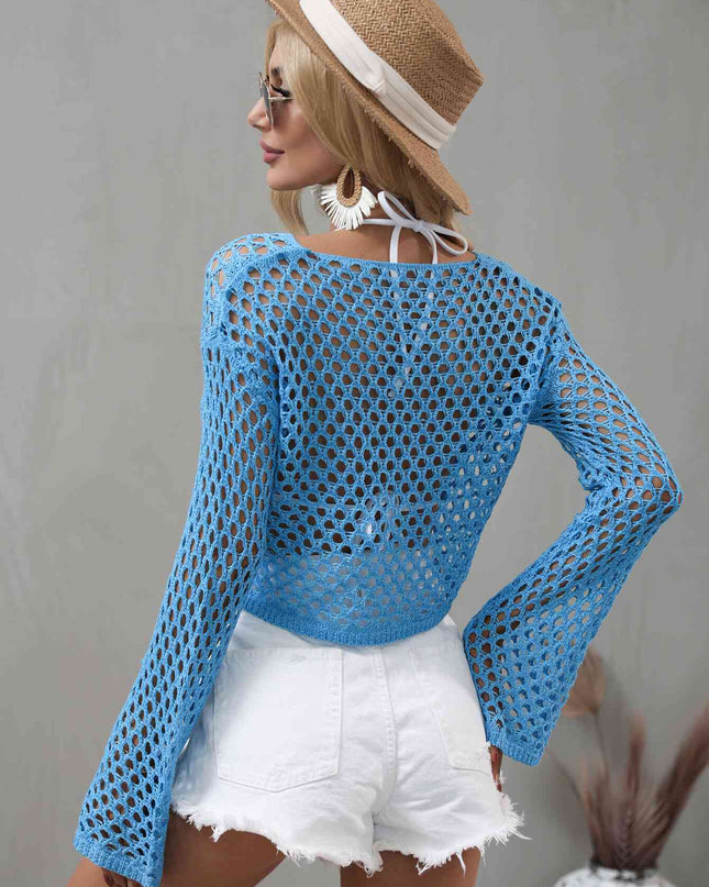 Openwork Flare Sleeve Cropped Cover Up