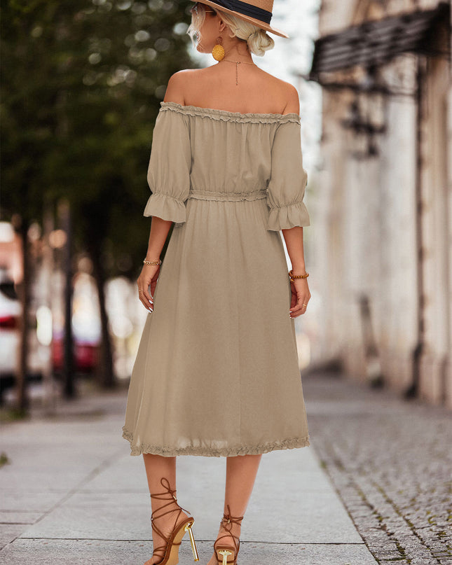 Frilled Off-Shoulder Flounce Sleeve Dress