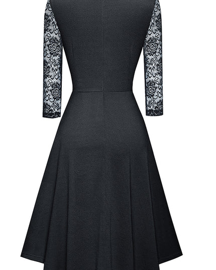 Round Neck Three-Quater Sleeve Cutout Dress