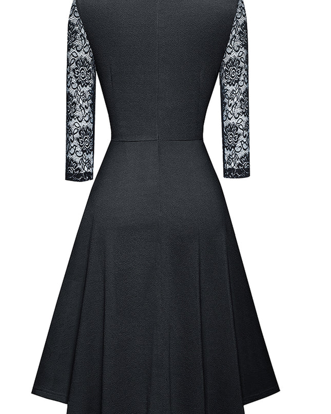 Round Neck Three-Quater Sleeve Cutout Dress
