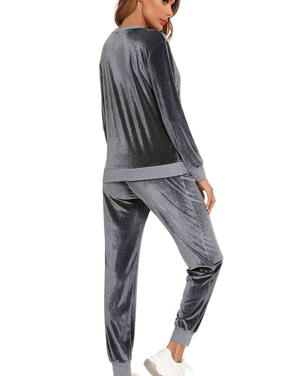 Round Neck Long Sleeve Loungewear Set with Pockets