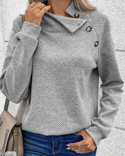 Buttoned Mock Neck Long Sleeve Sweatshirt