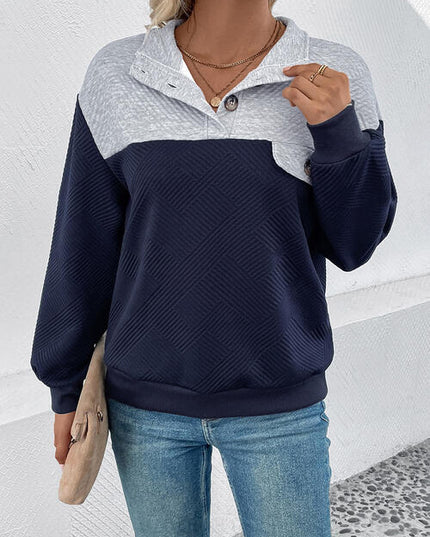 Textured Contrast Half Button Sweatshirt