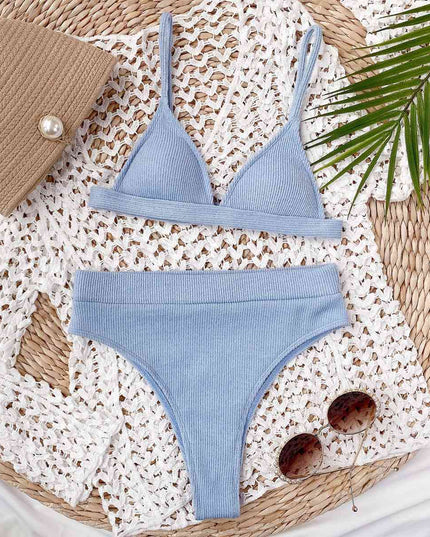 Spaghetti Strap Ribbed Bikini Set