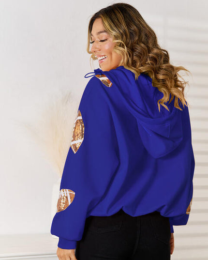 Sequin Football Patch Half-Zip Hoodie