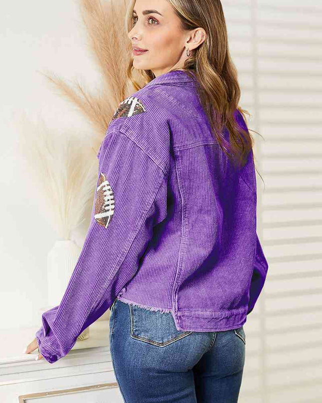Football Patch Raw Hem Shacket