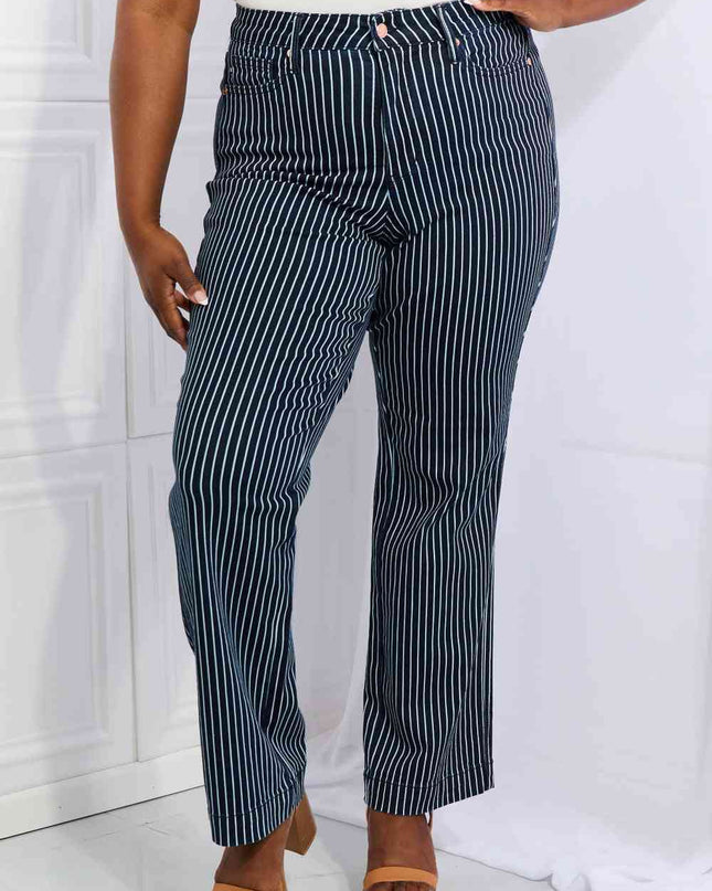 Judy Blue Cassidy Full Size High Waisted Tummy Control Striped Straight Jeans