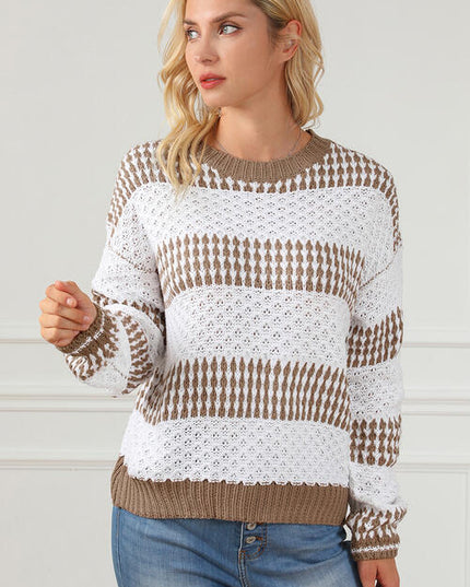 Striped Round Neck Long Sleeve Knit Top