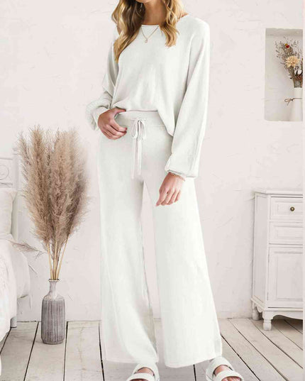 Long Sleeve Lounge Top and Drawstring Pants Set