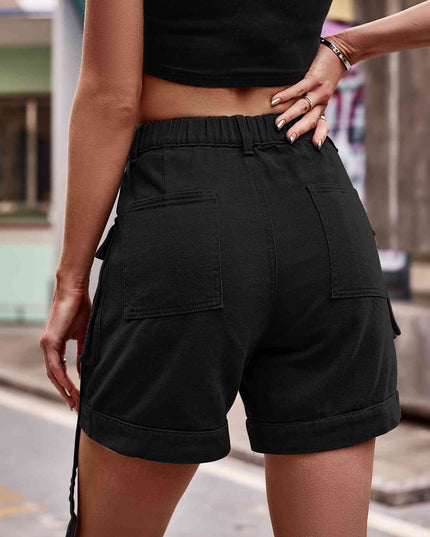 High Waist Denim Cargo Shorts