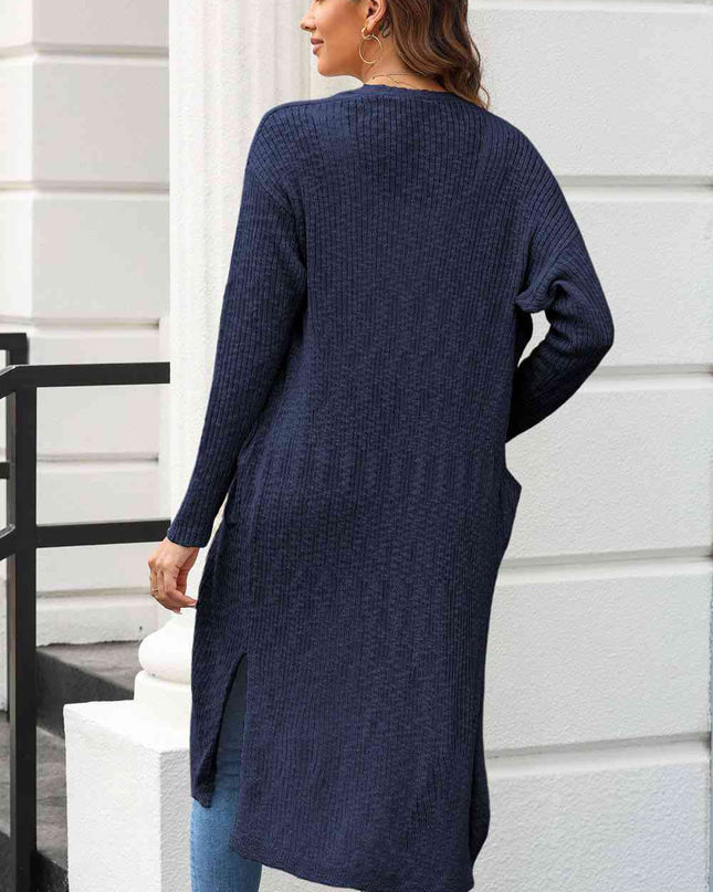 Open Front Slit Cardigan with Pockets
