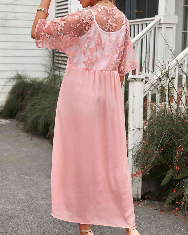 Floral Mesh Lace Crochet Open Front Kimono