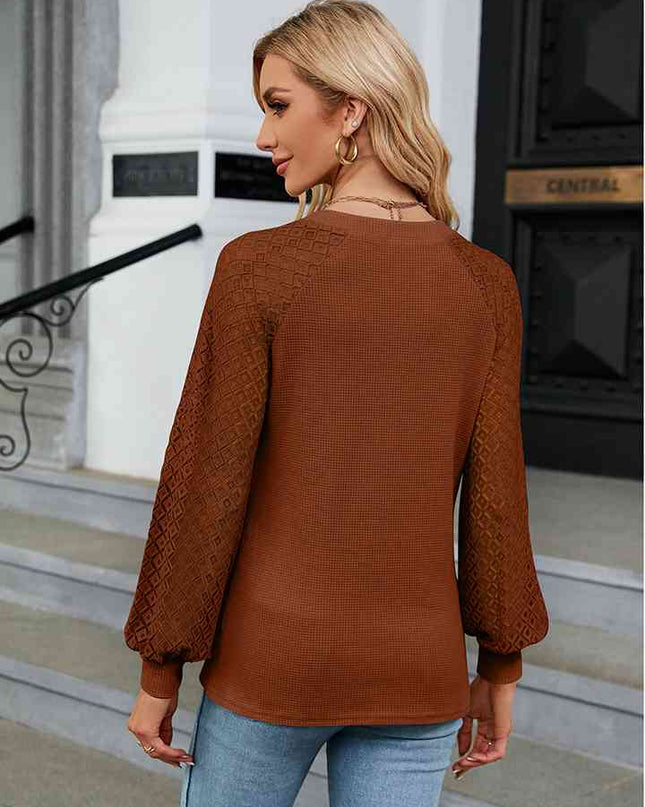 Notched Neck Long Sleeve Blouse