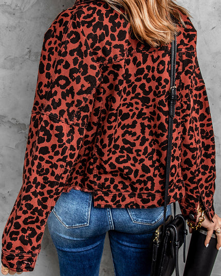 Double Take Leopard Print Raw Hem Jacket