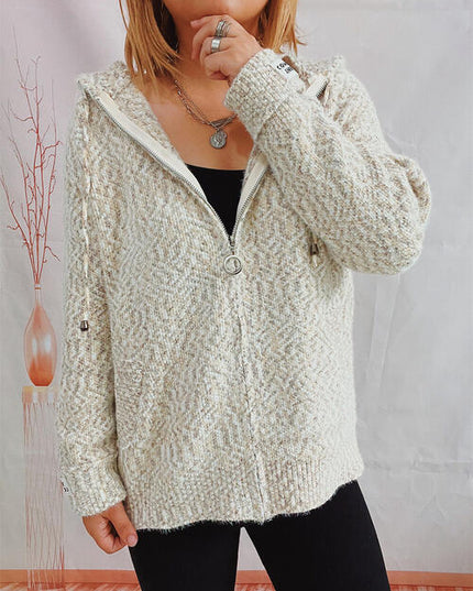 Zip Up Drawstring Long Sleeve Hooded Sweater