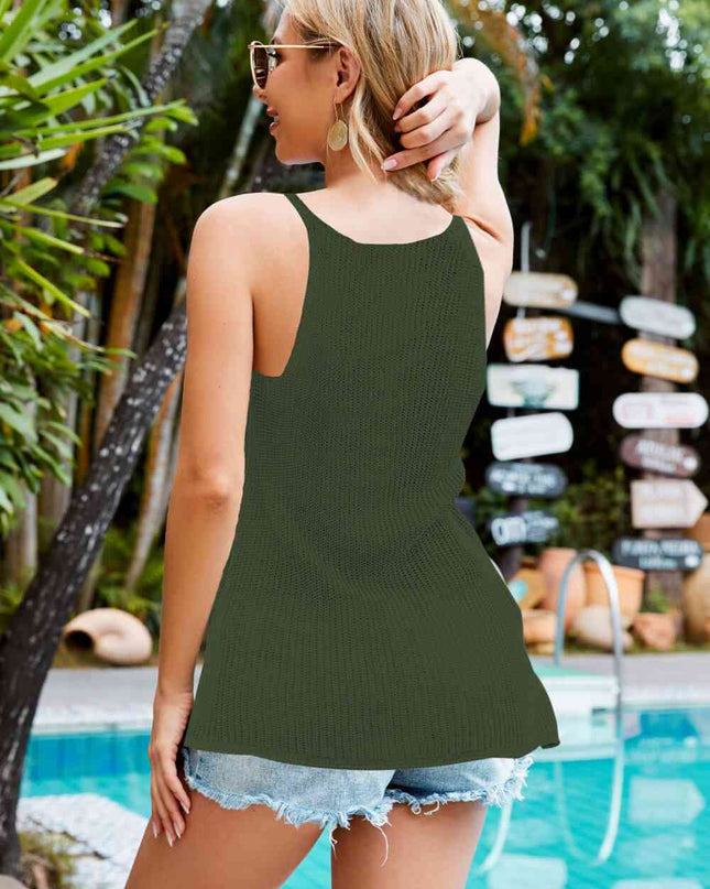 Openwork Grecian Neck Knit Tank Top