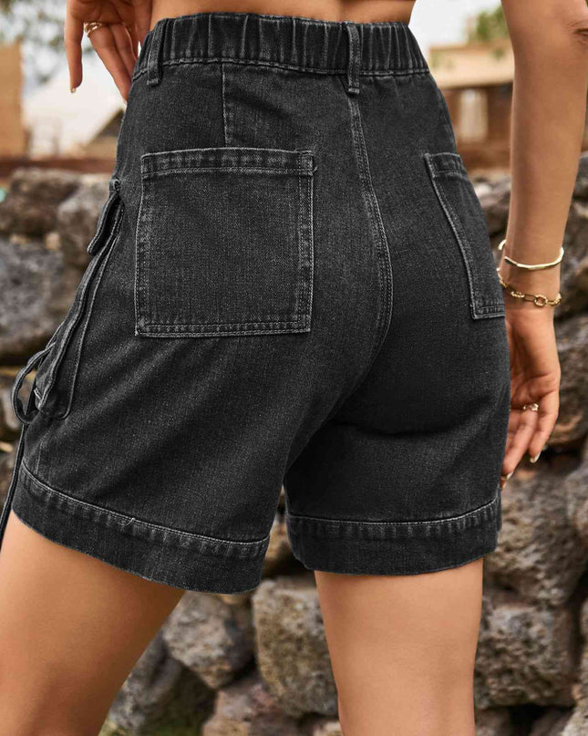 High Waist Denim Cargo Shorts