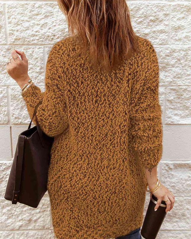 Fuzzy Popcorn Knit Open Front Longline Cardigan