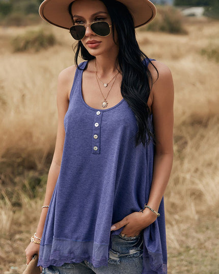 Lace Trim Button Detail Tank Top