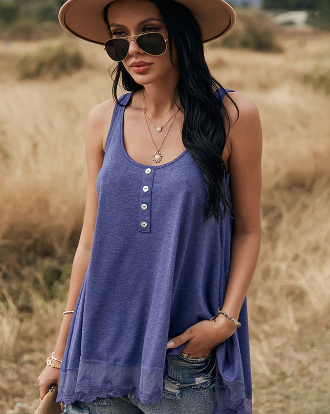 Lace Trim Button Detail Tank Top