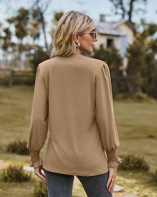 Notched Neck Flounce Sleeve Blouse