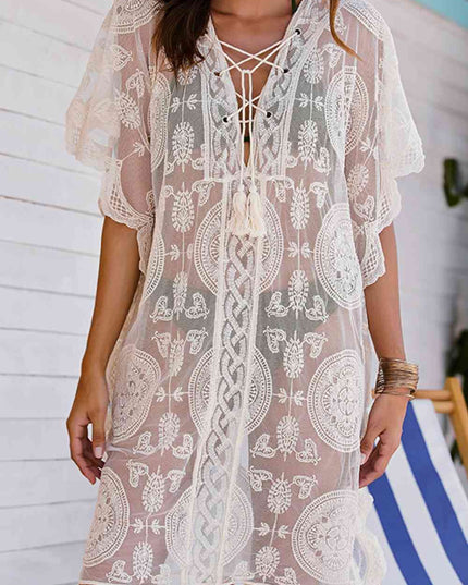 Lace-Up Sheer Cover Up