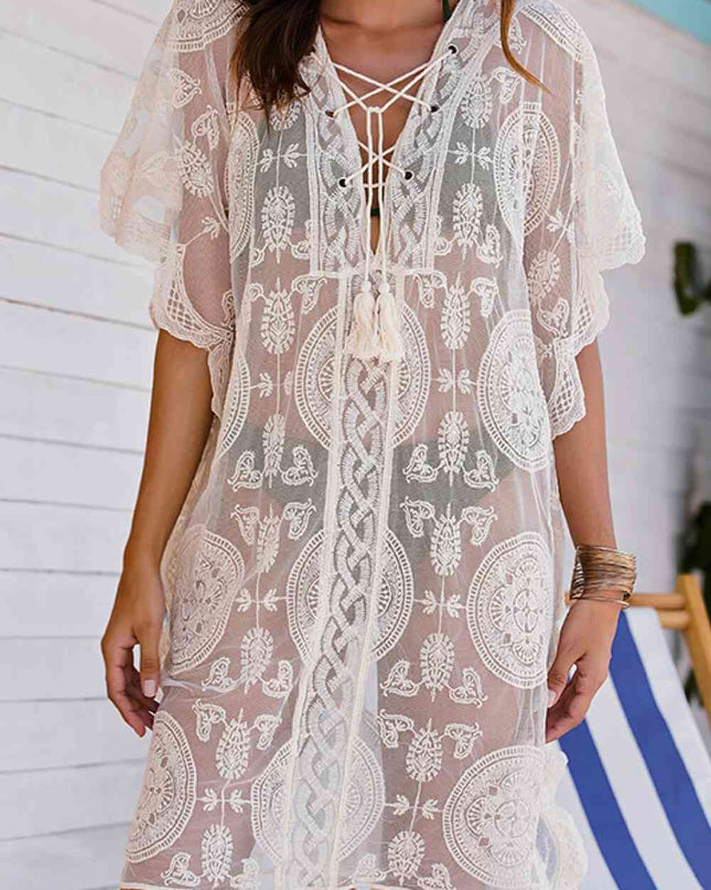 Lace-Up Sheer Cover Up