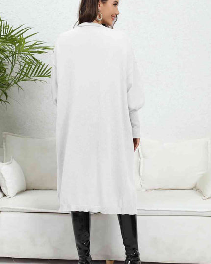 Lantern Sleeve Open Front Pocketed Cardigan