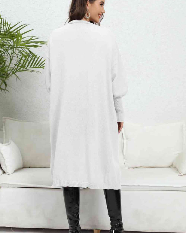 Lantern Sleeve Open Front Pocketed Cardigan