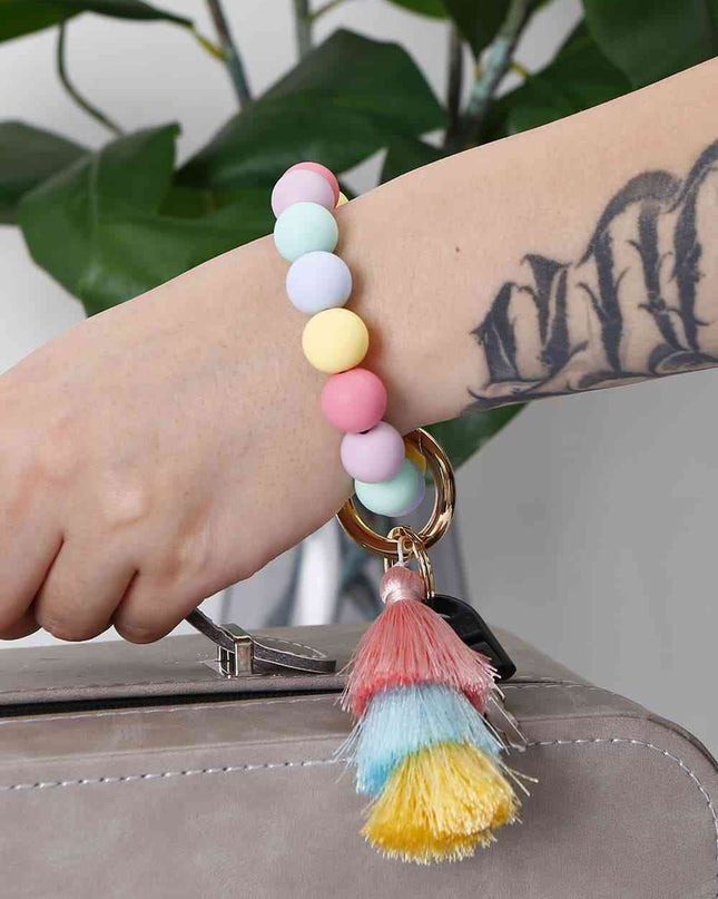 Silica Gel Bead Wristlet Keychain with Layered Tassels