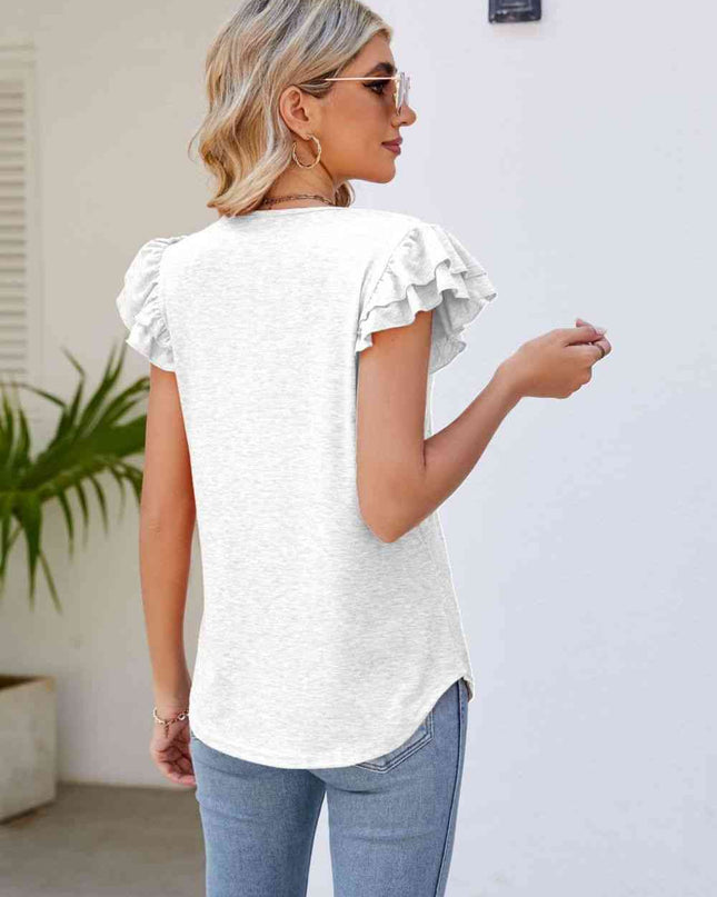 Smocked Flutter Sleeve V-Neck Top
