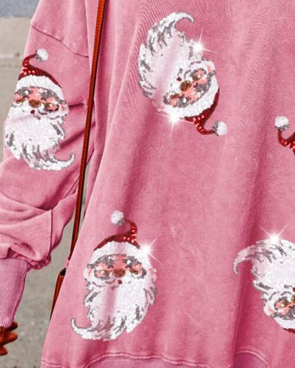 Sequin Santa Drop Shoulder Slit Sweatshirt