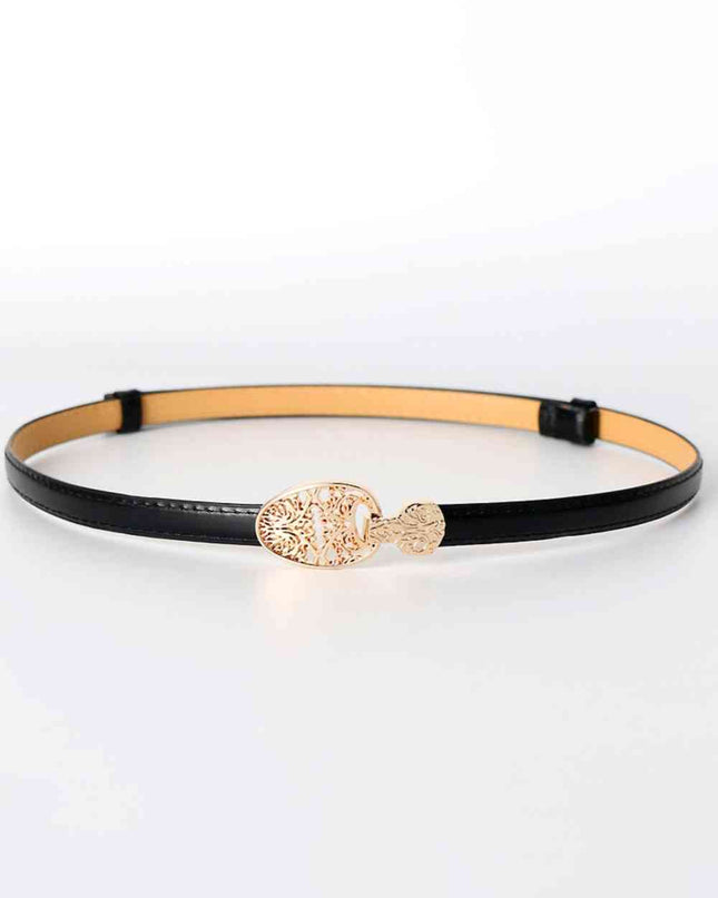 Skinny PU Leather Belt with Alloy Buckle