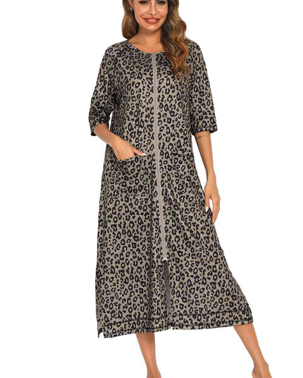 Printed Slit Night Dress with Pockets