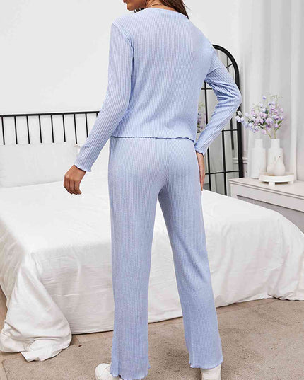 Round Neck Long Sleeve Top and Drawstring Pants Lounge Set