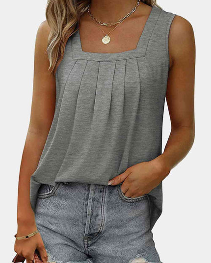 Square Neck Pleated Detail Tank