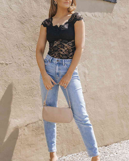 Ruched Sweetheart Neck Lace Bodysuit