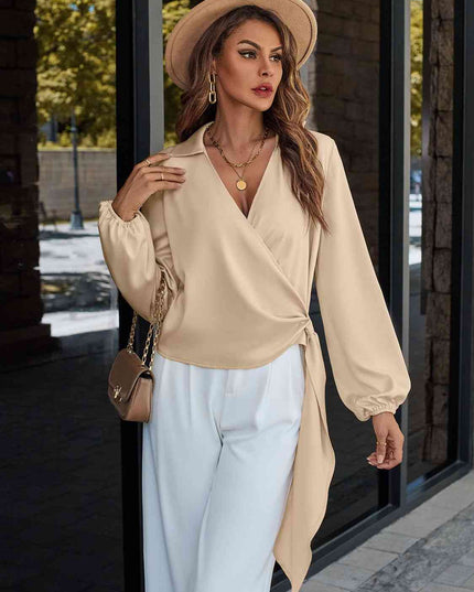 Surplice Neck Long Sleeve Blouse